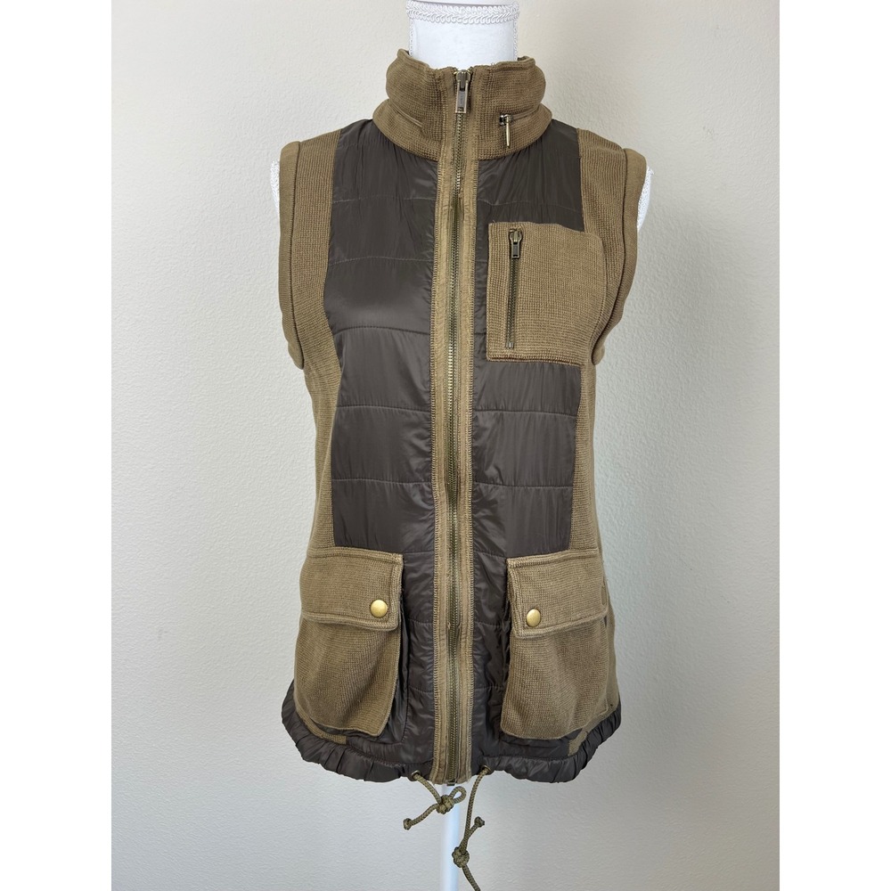 Eddie Bauer Military Army Utility Hooded Sweater Puffer Vest Olive Green M